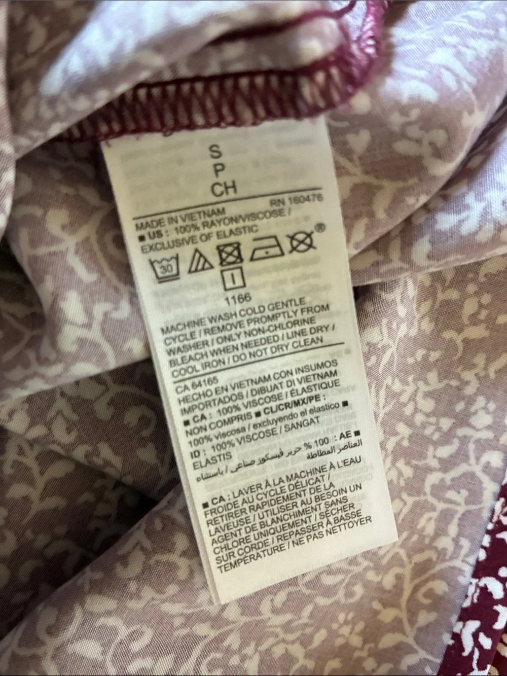 Old Navy V-Neck Puff Sleeve Floral Top - Burgundy/White S